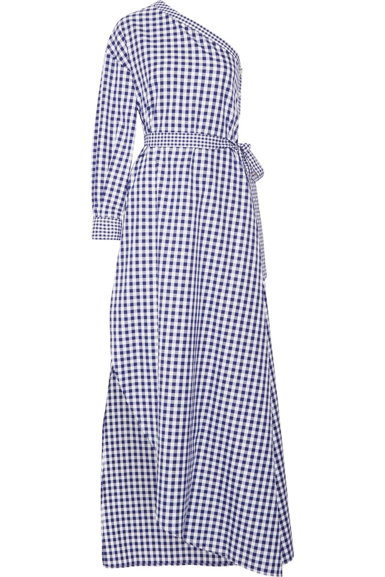 Rosetta Getty One-Shoulder Gingham Cotton Wrap Gown