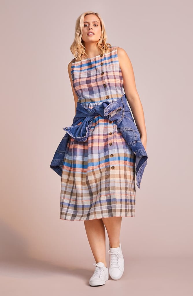 Caslon Plaid Button Midi Dress