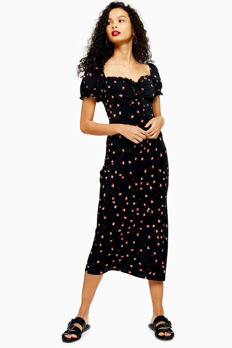 Topshop Square Neck Floral Midi Dress