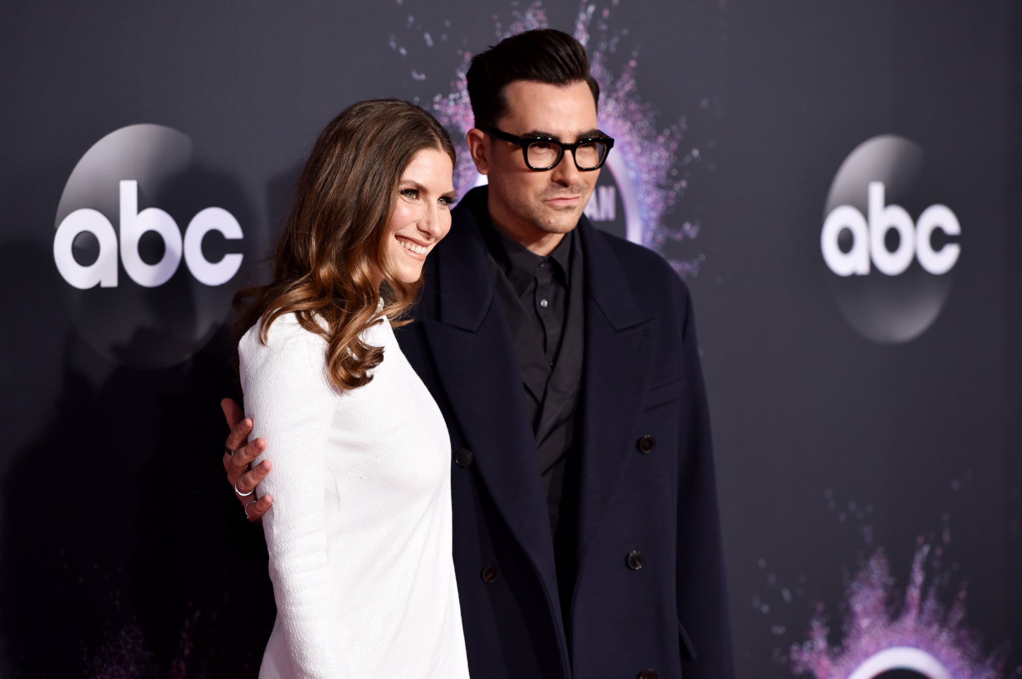 LOS ANGELES, CALIFORNIA - NOVEMBER 24: Sarah Levy and Dan Levy attend the 2019 American Music Awards at Microsoft Theatre on November 24, 2019 in Los Angeles, California. (Photo by John Shearer/Getty Images for dcp)