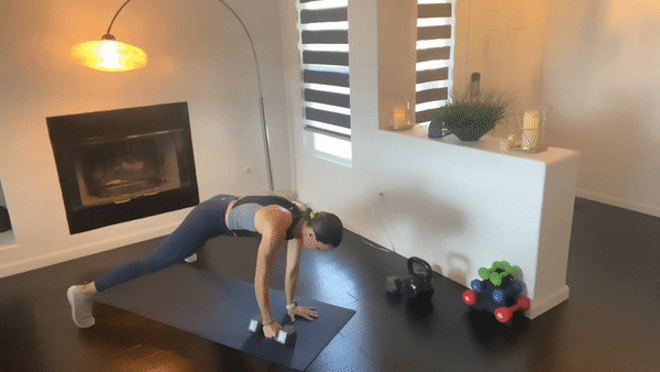 Exercise 3: High Plank Single-Arm Row to Pike Tap-Back Exercise 3: High Plank Single-Arm Row to Pike Tap-Back