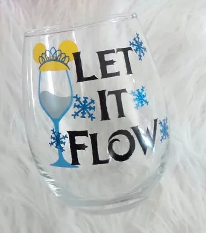 Let It Flow Wine Glass, Frozen Inspired Wine Glass, Dis Inspired Wine Glass,  Dis Gift, Let It Go Wine Glass, Elsa Wine Glass 