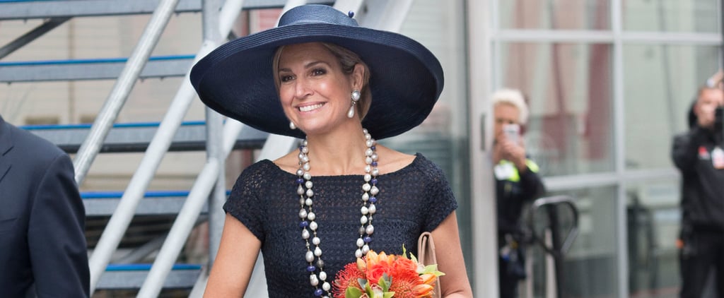Queen Maxima's Navy Blue Eyelet Dress May 2016