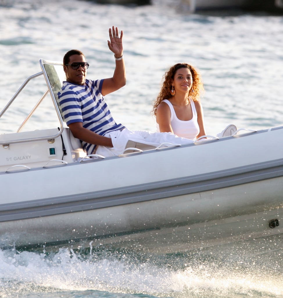 Jay-Z and Beyoncé Knowles made a smiley pair during a vacation in St. Barts in 2008.