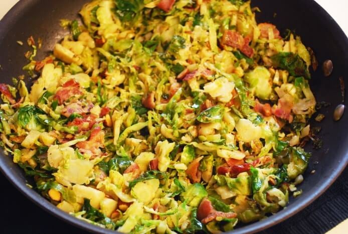 One-Pan Brussels Sprouts with Bacon and Almonds