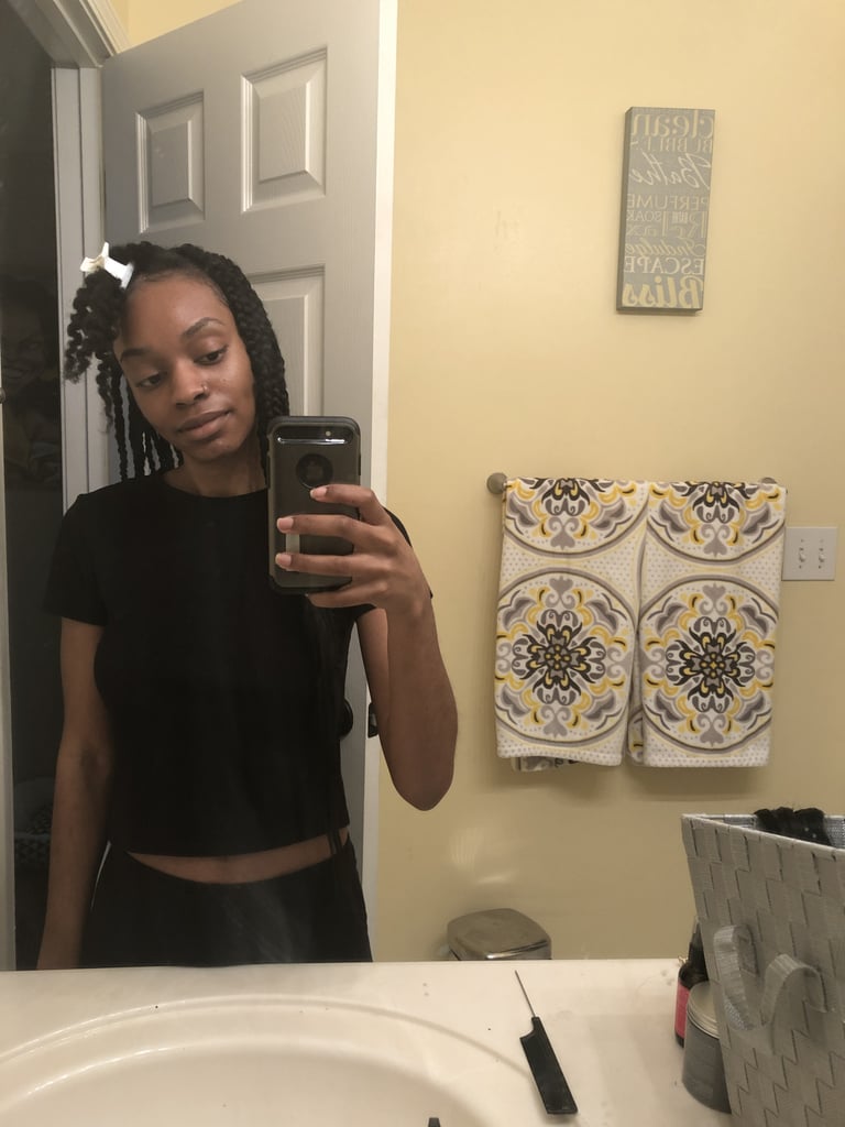 Tip #2: The Internet Is Your Friend
Never underestimate the power of a YouTube tutorial (or two). Choosing to box braid your hair on your own is probably one of the most difficult things you can do when you don't have experience braiding, but the occasional how-to video can definitely make things easier, especially since so many of them are beginner friendly. Plenty of these demos can teach you everything from how to part your hair and how large your sections should be to how to grip your hair so your braid is tight enough to hold.
Tip #3: Use All the Help You Can Get
Did I mention how hard it is to braid your own hair when you have very little experience? More specifically, the hardest part for me was parting my hair into clean sections, since I couldn't see the back of my head without using a hand mirror. I ended up making my mom help me out with this part, so in the event that you're at home with a family member or a roommate with a steadier hand than you, feel free to ask for help when you need it. 
Tip #4: It's Not Going to Look Perfect the First Time
I went into this telling myself that I didn't care if my braids turned out looking professional or not — I mostly just cared about getting the job done, especially since it'll be a while before I actually have somewhere important to go. I'm no expert, but I think it's a good mentality to have when you're doing something for the first time with nothing to go off of except a few YouTube videos.