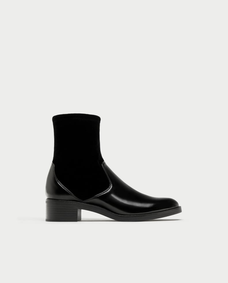 Zara Contrasting Velvet Ankle Boot