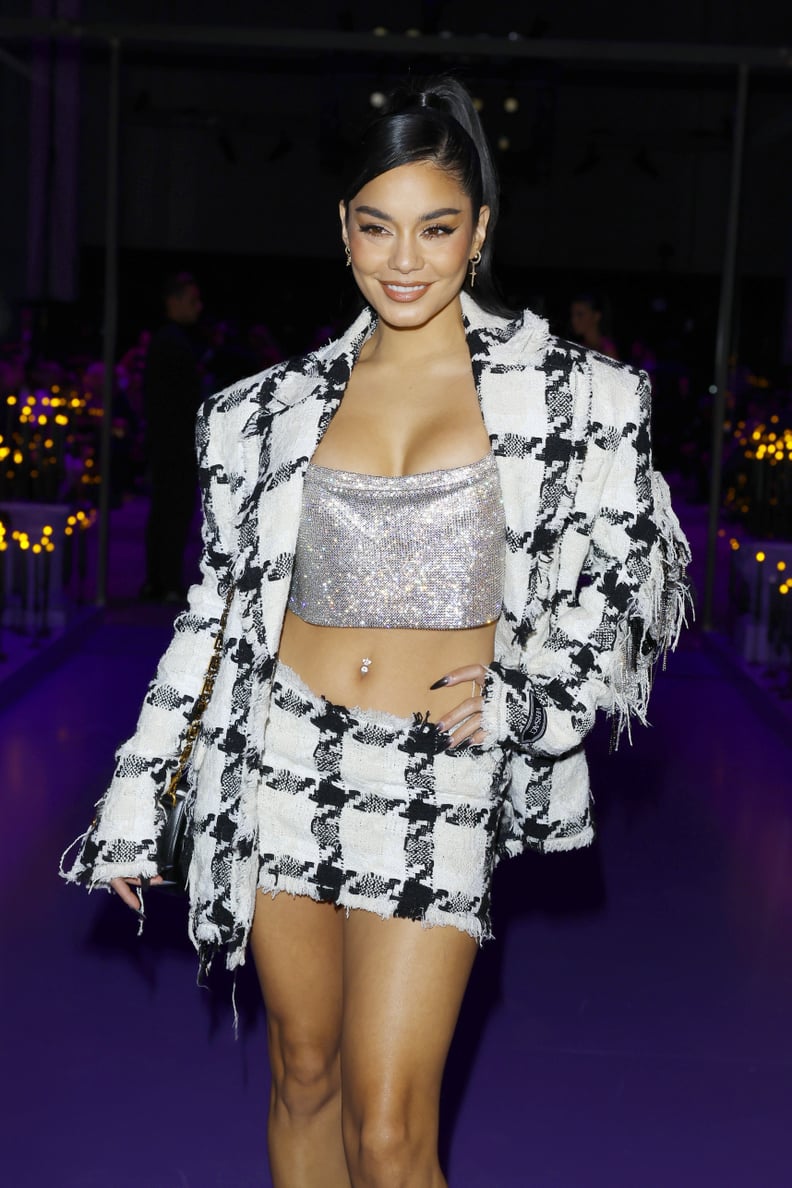 MILAN, ITALY - SEPTEMBER 23: Vanessa Hudgens is seen on the front row of the Versace Fashion Show during the Milan Fashion Week Womenswear Spring/Summer 2023 on September 23, 2022 in Milan, Italy. (Photo by Jacopo Raule/Getty Images)