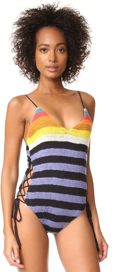 Mara Hoffman Crochet Lace Up Side One Piece