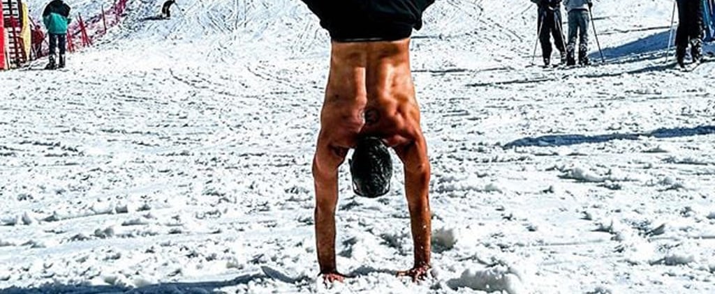 Shirtless Men Doing Yoga in the Snow