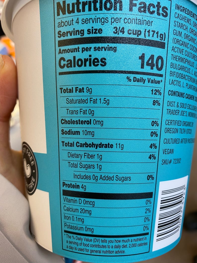 Trader Joe's Plain Unsweetened Cashew Yogurt Calories and Protein