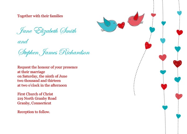 Hearts and Birds Wedding Invitation
