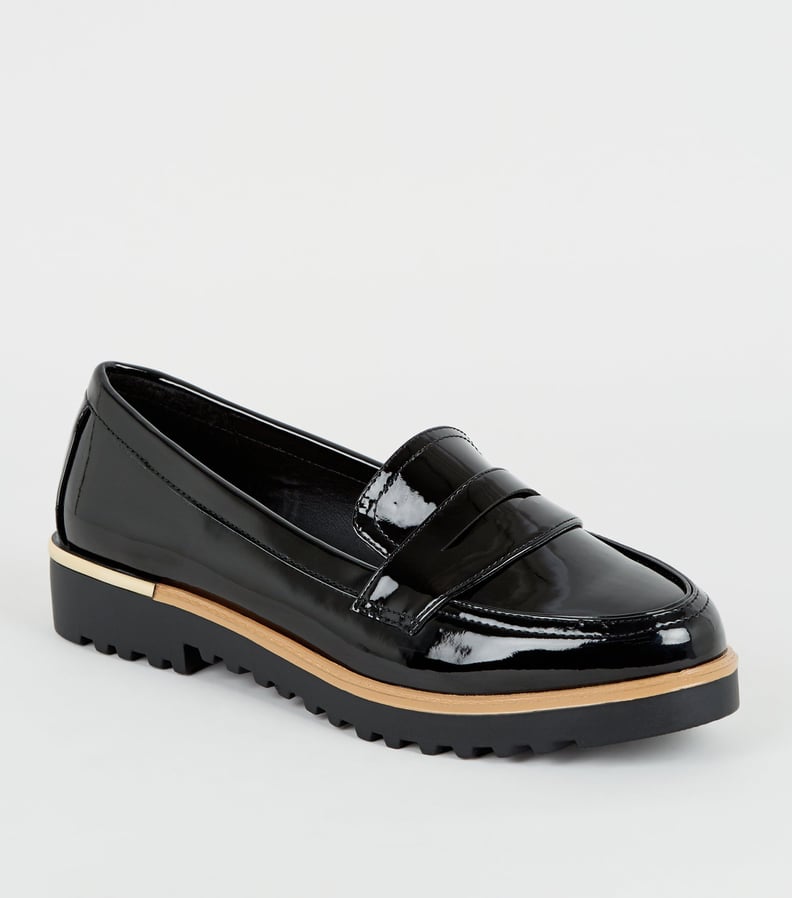 New Look Black Patent Chunky Cleated Sole Loafers