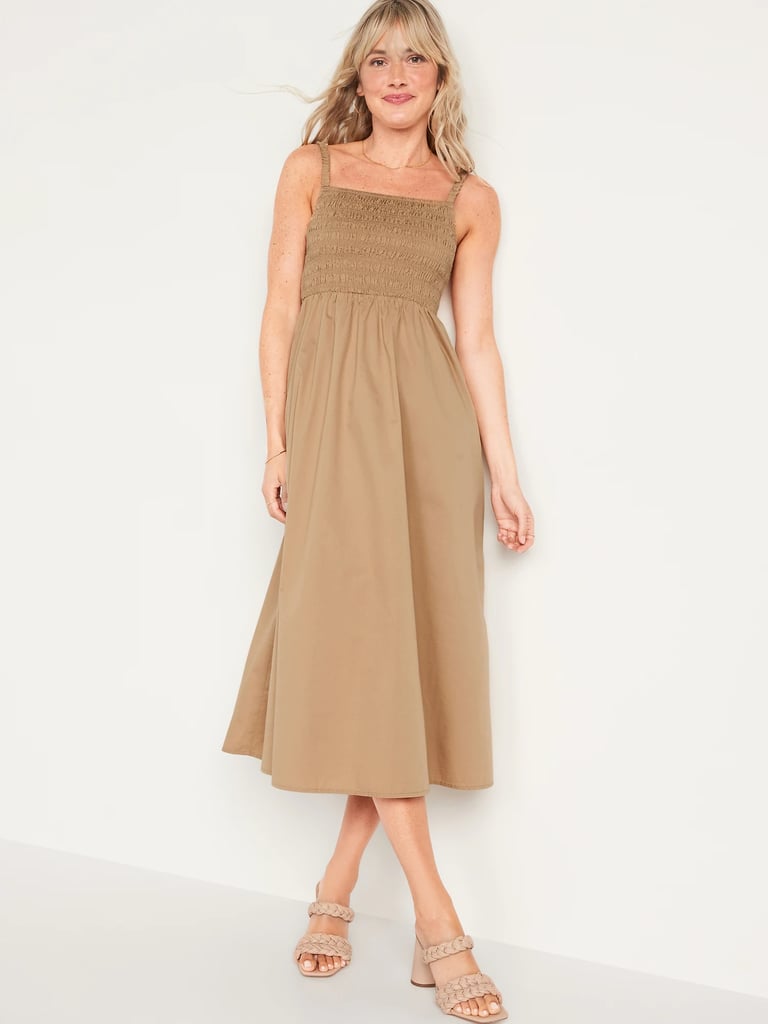 A Fall Dress: Old Navy Cotton-Poplin Smocked-Bodice Midi Dress