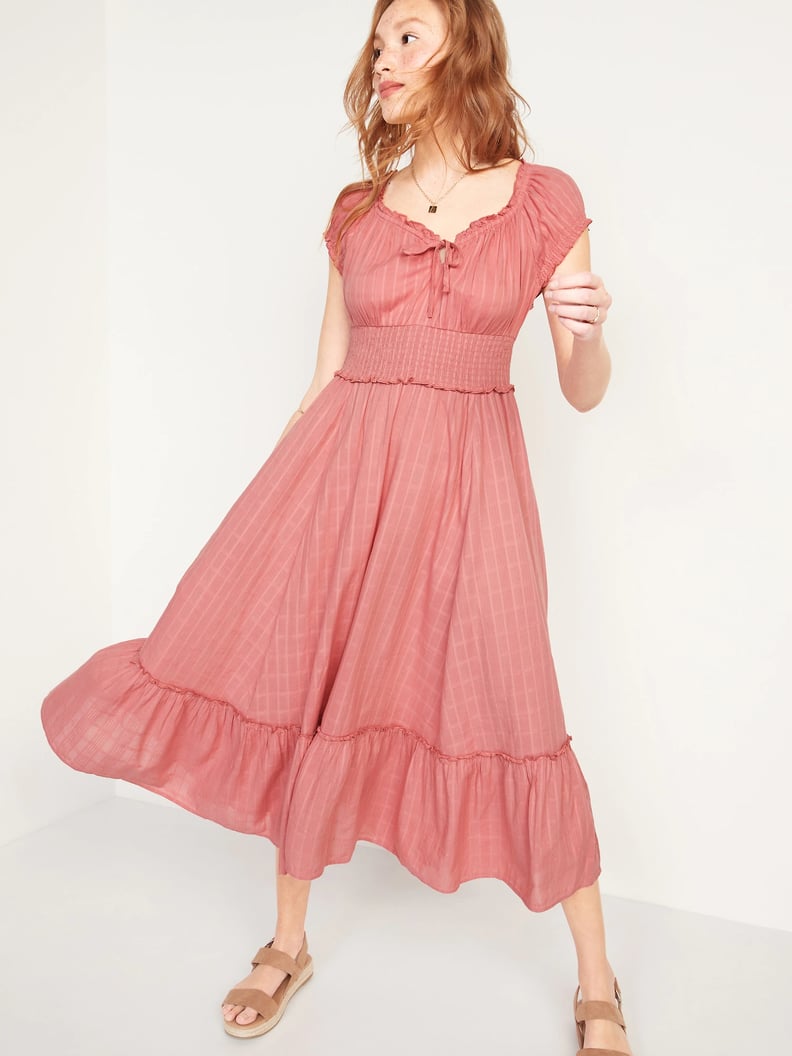 Old Navy Smocked Waist-Defined Dobby Midi Dress