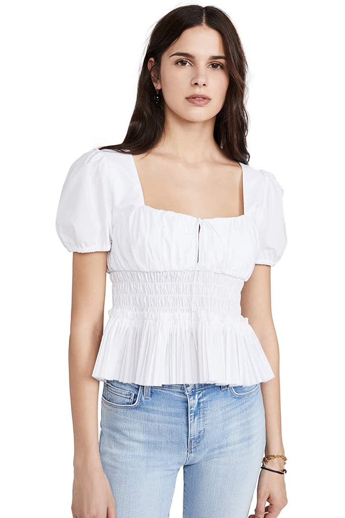 Romwe Floral Print Ruffle Puff Short Sleeve Top