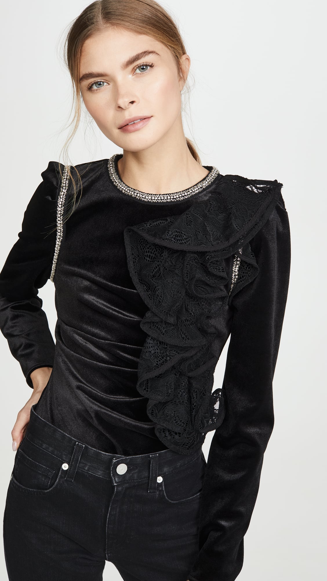 Velvet ruffle discount top