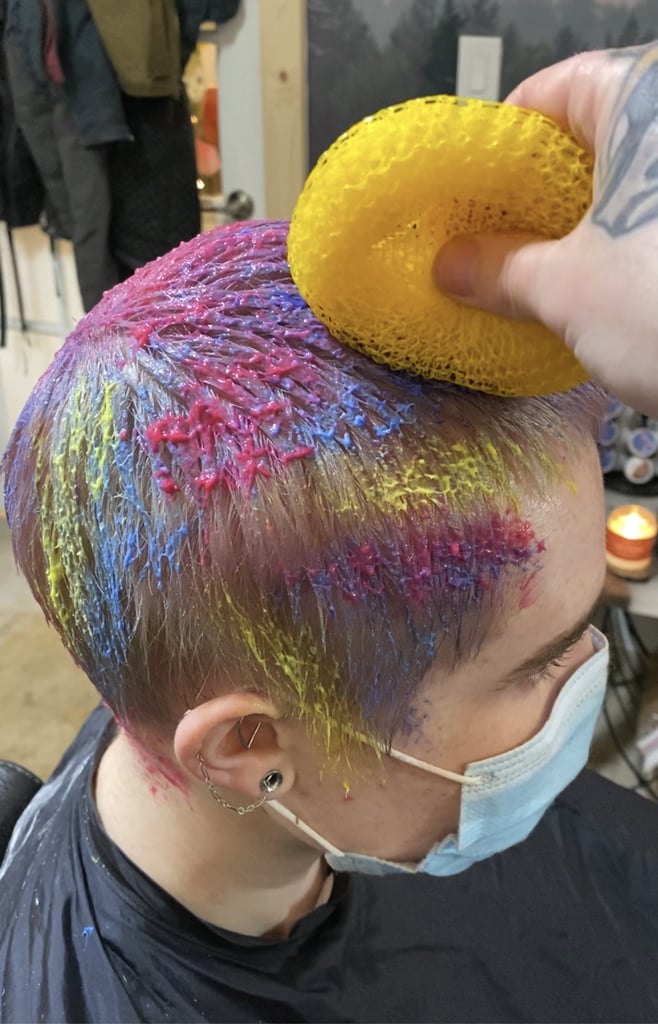 Kitchen Sponge Multi-Coloured Hair Dye Technique