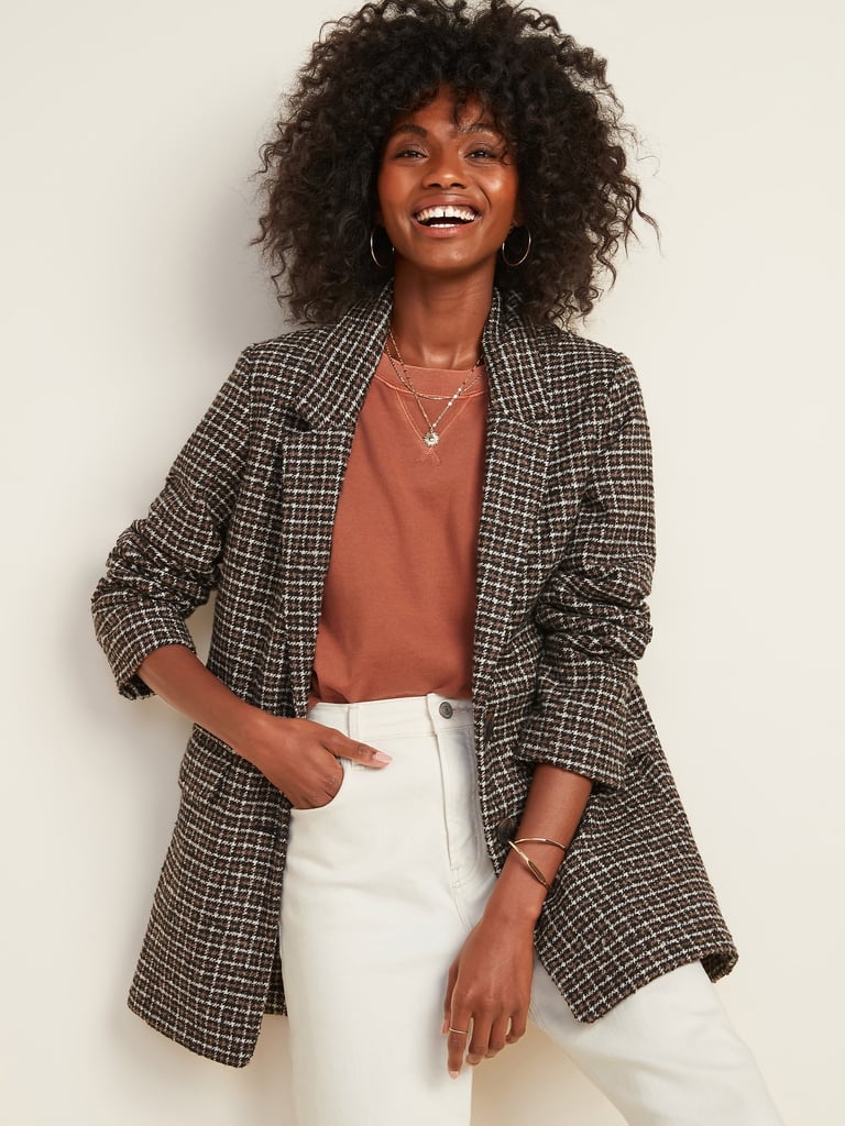 Oversized Soft-Brushed Patterned Blazer Jacket