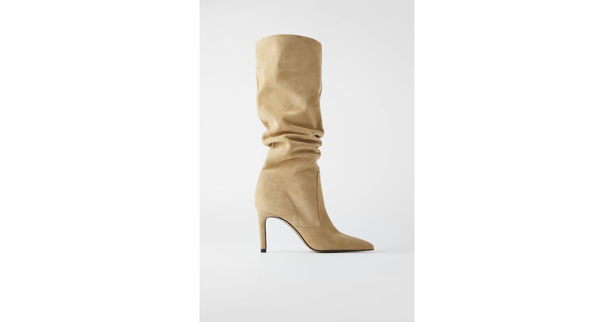 heeled split leather boots