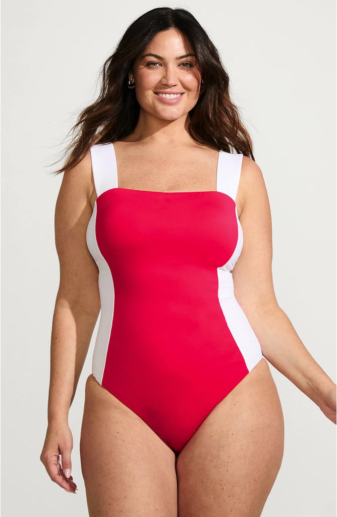 Lands' End Square Neck High Leg One Piece Swimsuit ($93, originally $125)
This swimsuit features a square neckline, thick, supportive straps, and a flattering high cut to elongate legs. The color-block design accentuates curves in the best way, and the fabric is chlorine-resistant.