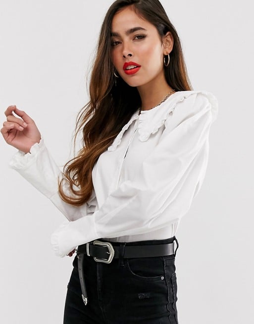 ASOS Design Long Sleeve Shirt With Ruffle Collar