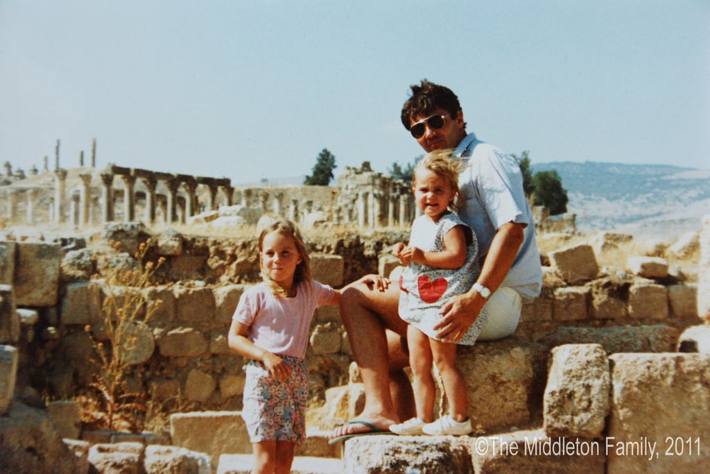 Four-year-old Kate, her father Michael, and younger sister Pippa posed on a family vacation in Jerash, Jordan.

 © The Middleton Family, 2011. All rights reserved.