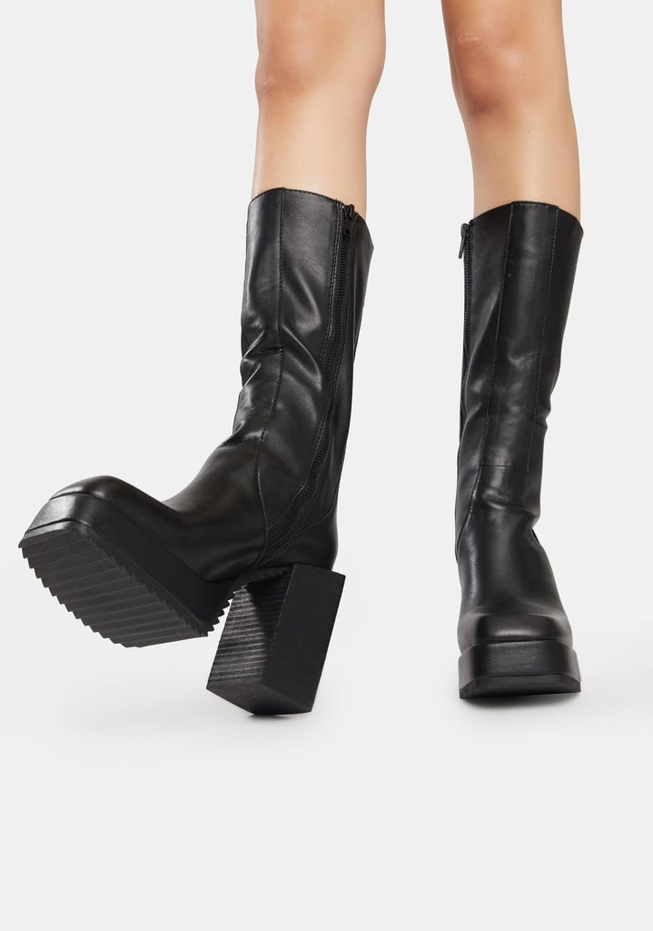 Darker Wavs Snare Leather Squared Toe Platform Boots