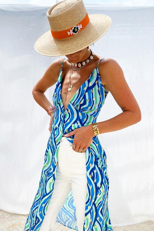 Never Fully Dressed Blue Rainbow Strappy Lindos Dress