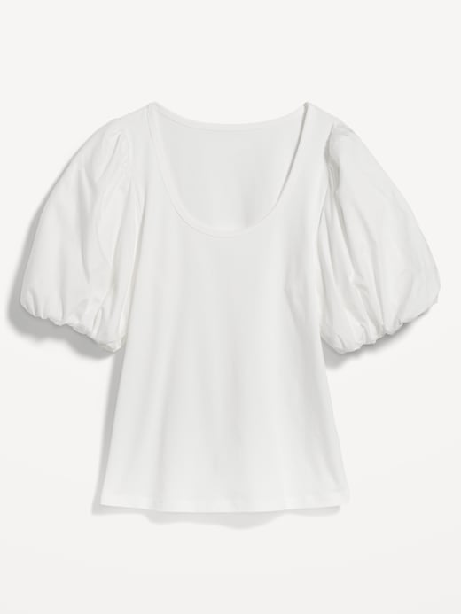 Old Navy Fitted Puff-Sleeve Paneled Rib-Knit T-Shirt