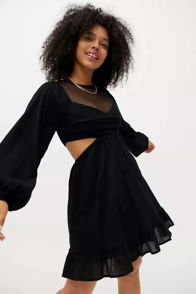 Urban Outfitters Black Kiss the Sky Cutout Puff Sleeve Mini Dress