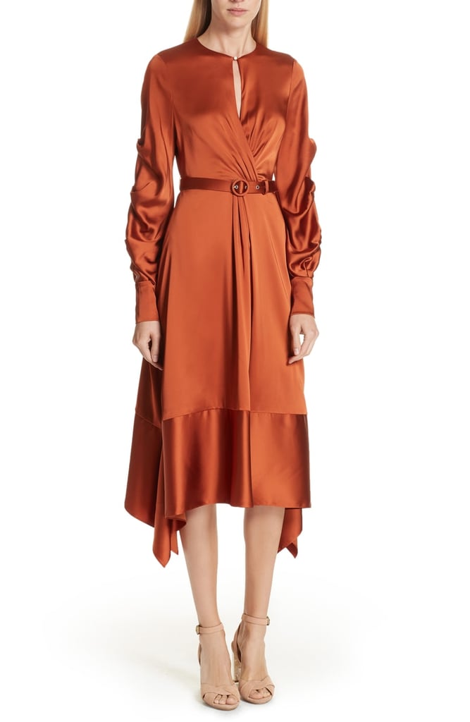 Jonathan Simkhai Ruched Sleeve Satin Midi Dress