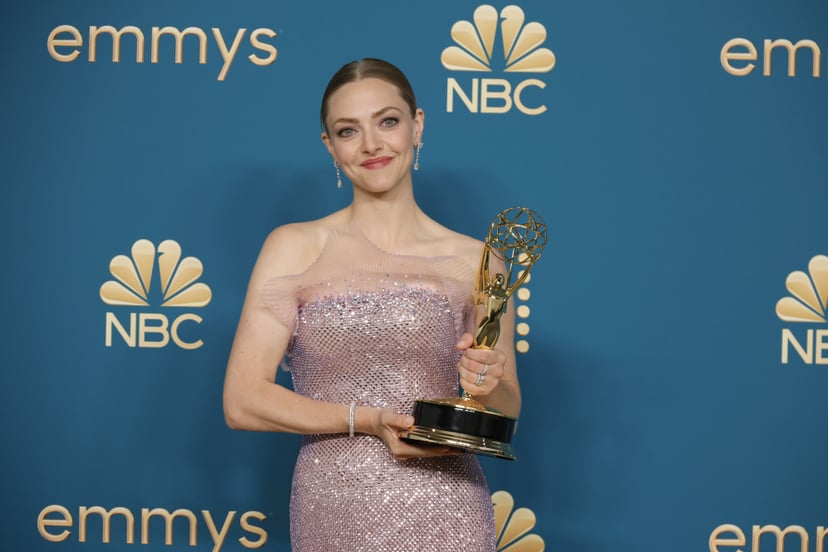 LOS ANGELES, CALIFORNIA - SEPTEMBER 12: Amanda Seyfried, winner of the Outstanding Lead Actress in a Limited or Anthology Series or Movie award for 'The Dropout,' poses in the press room during the 74th Primetime Emmys at Microsoft Theater on September 12