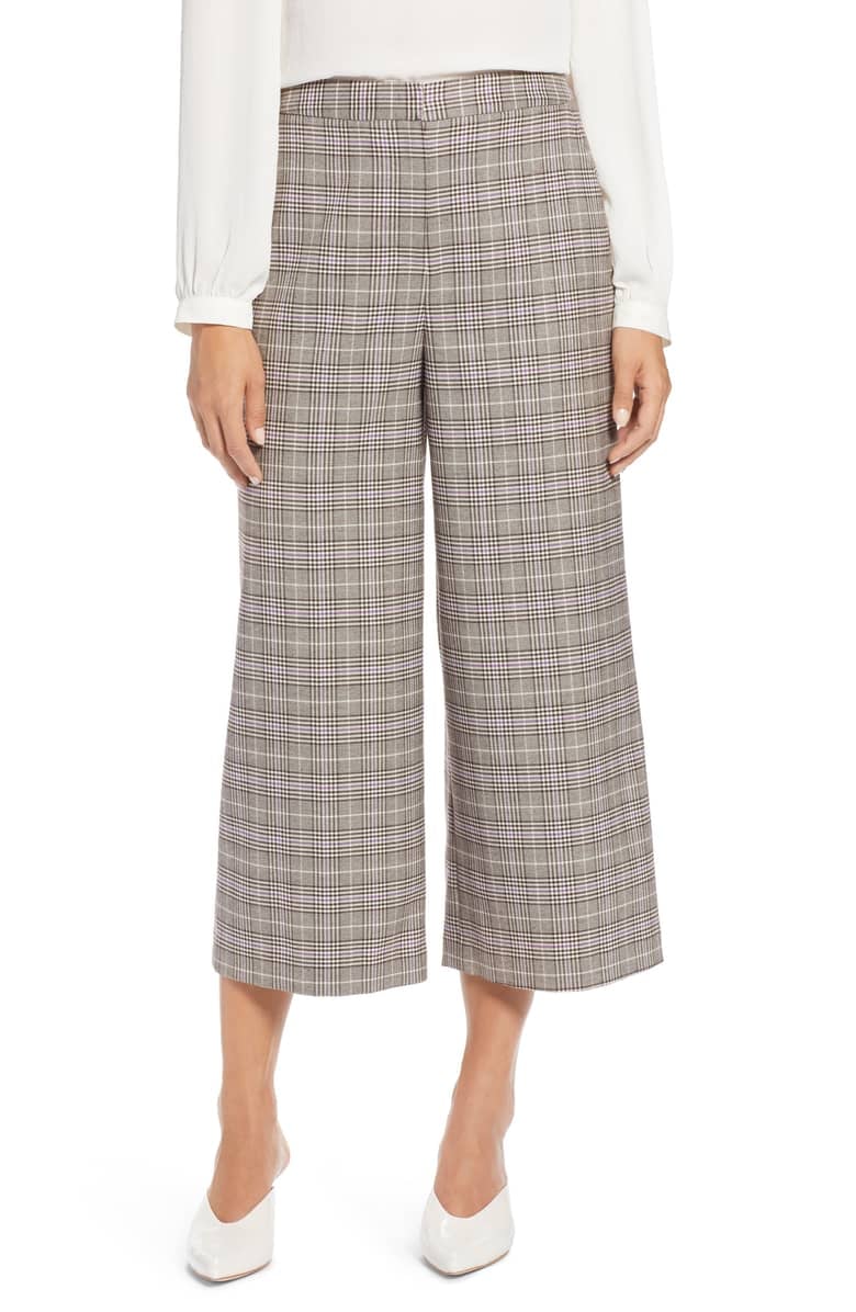 Plaid wide leg cropped pants clearance