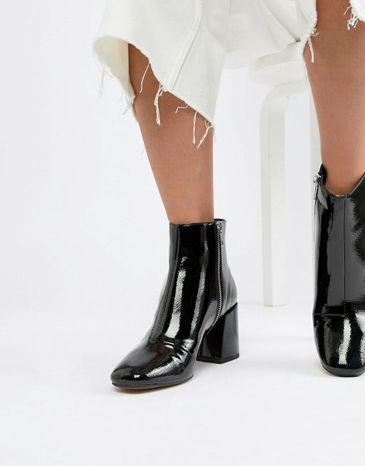 Asos Design Rural Patent Ankle Boots | Selena Gomez Black Boots in ...
