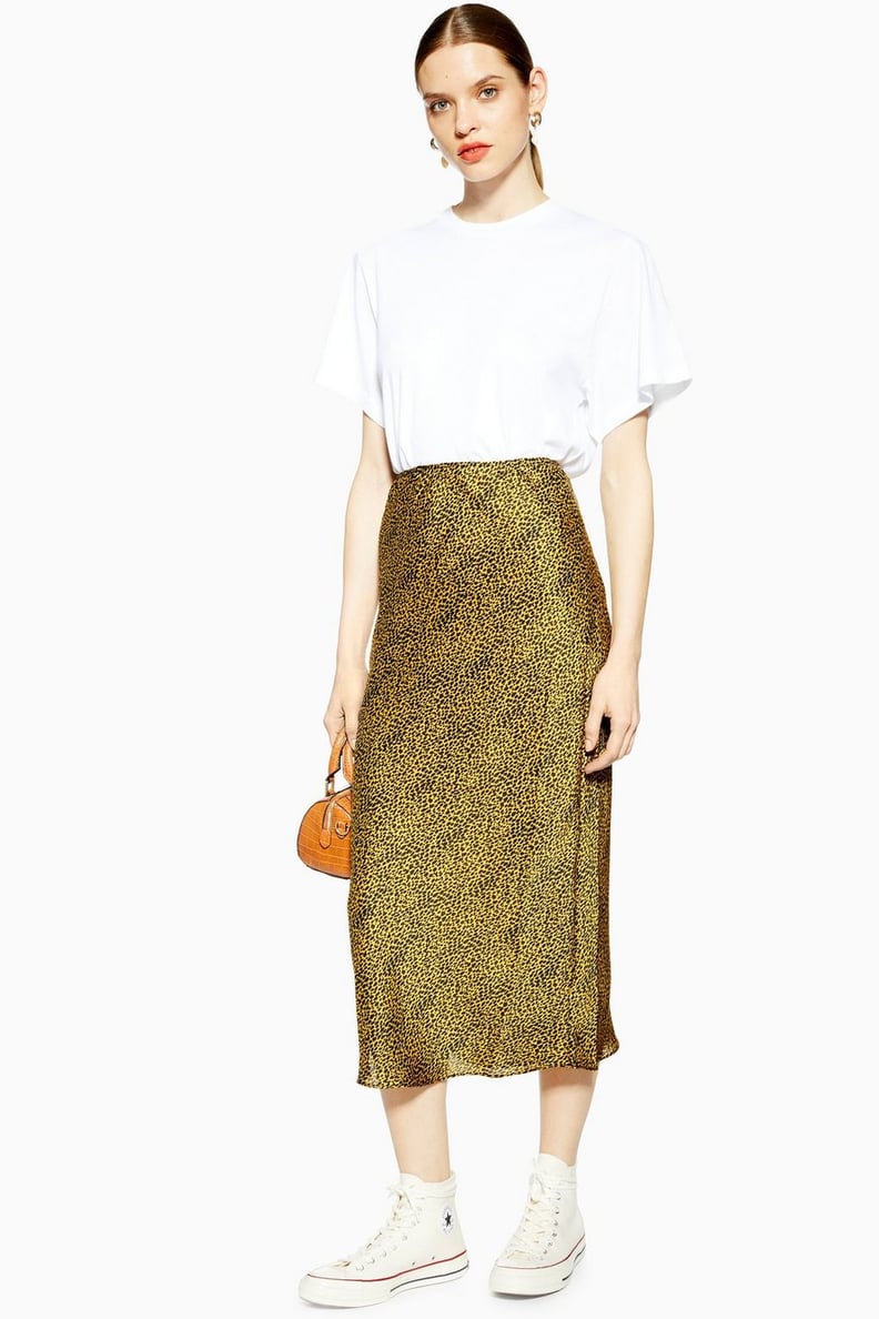 Topshop Animal Bias Satin Midi Skirt