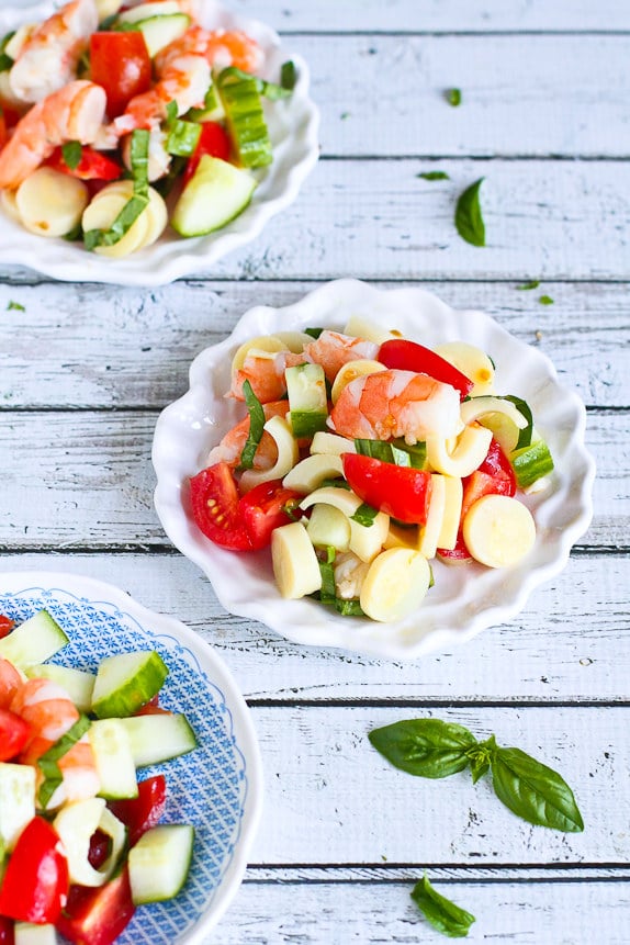 Shrimp, Heart of Palm, Cucumber, and Tomato Salad