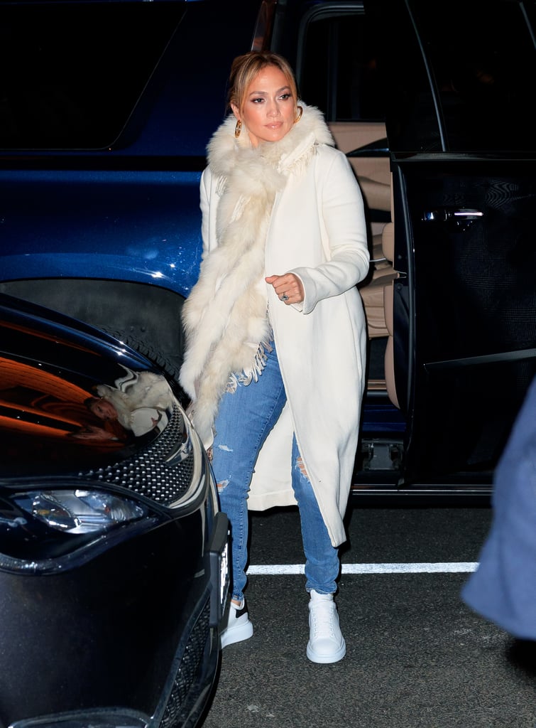 Jennifer Lopez's White Coat and Sneakers With Alex Rodriguez | POPSUGAR ...