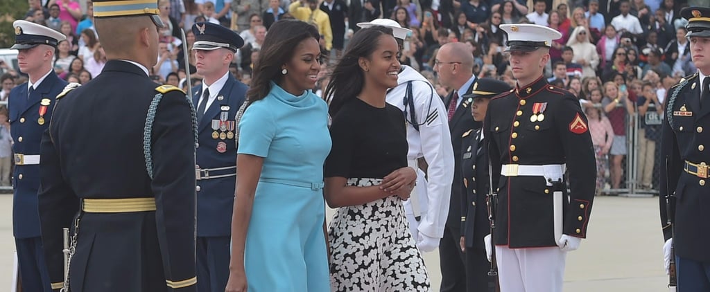 Michelle Obama Wearing Blue Carolina Herrera Dress