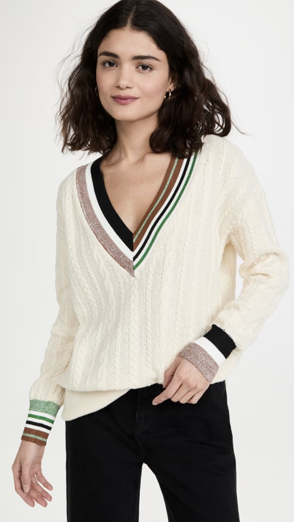 Veronica Beard V Neck Cable Knit Sweater | Light-Academia Aesthetic ...