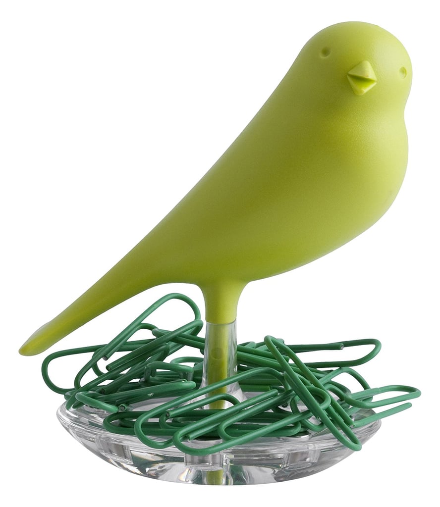Qualy Nest Sparrow Paper Clip Holder - Green ($19)
A sweet little desktop bird adds a bit of cheer and the promise of springtime during these March doldrums. This little guy also comes in other cheerful colors, like pink, yellow, and red.