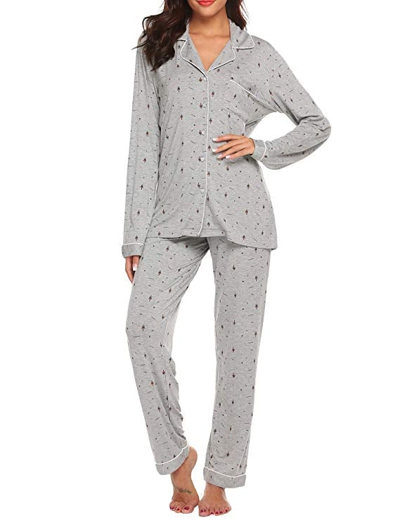 Ekouaer Long Sleeve Button Down Sleepwear