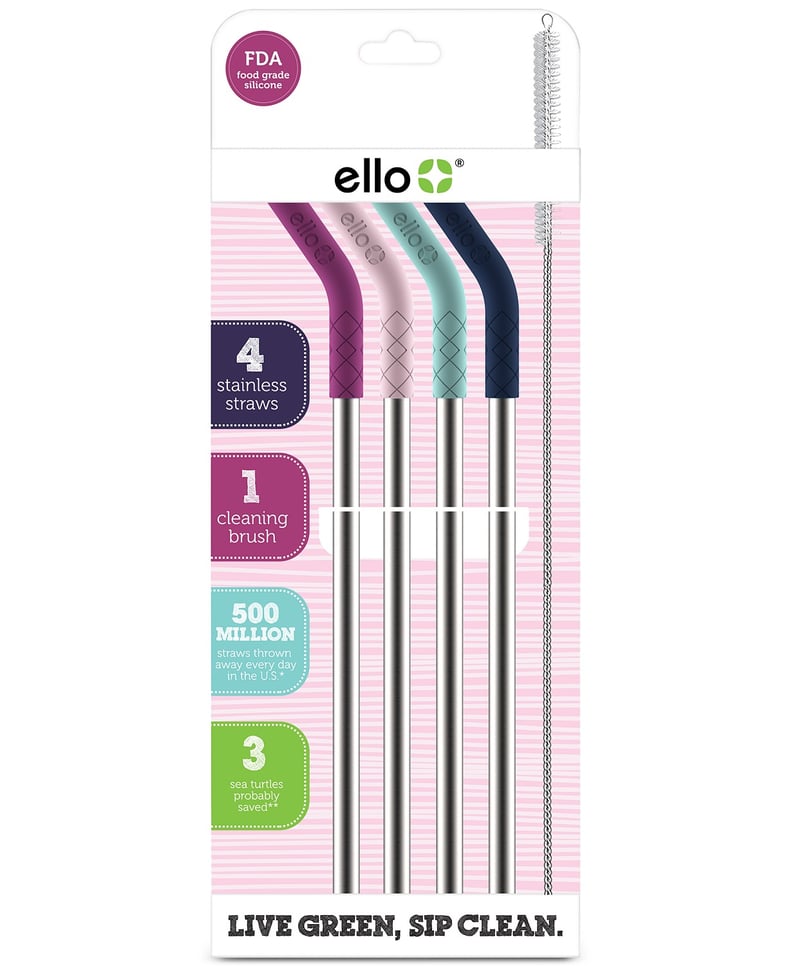 Ello Silicone-Tipped Reusable Stainless Steel Straw 4-pk