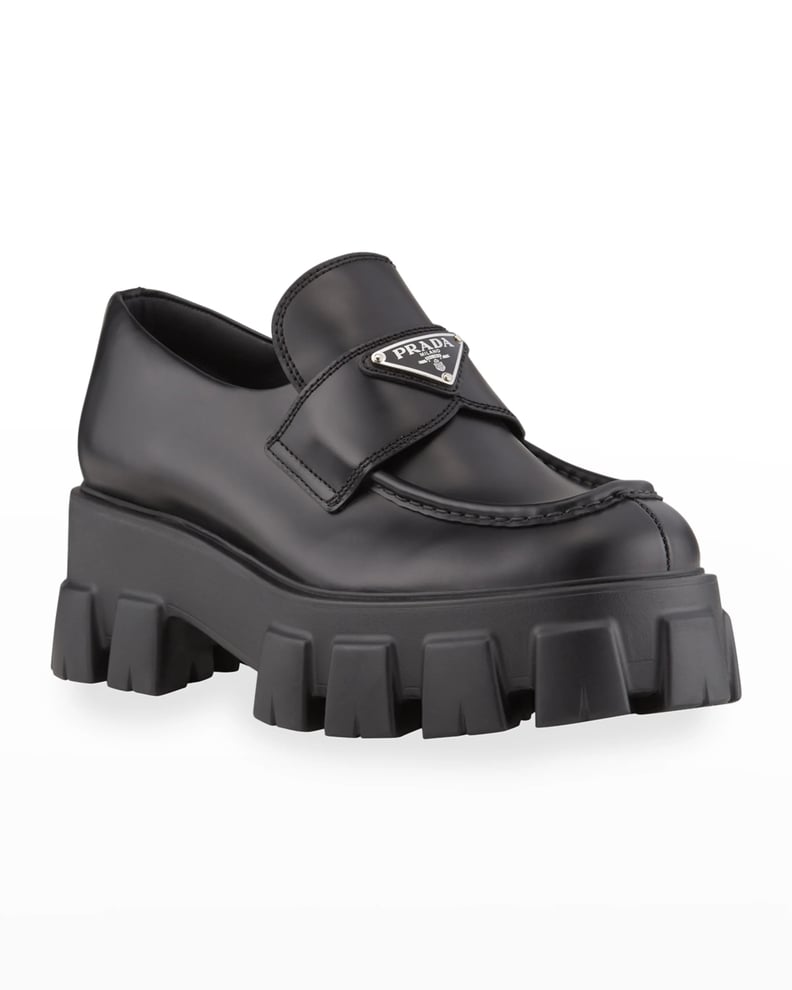 E-Girl Outfit Ideas: Prada Monolith Leather Logo Platform Loafers