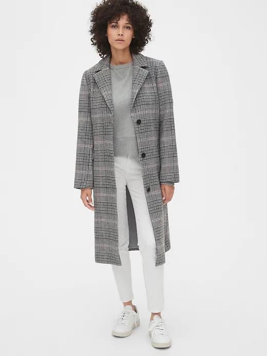 Plaid Longline Wool-Blend Coat