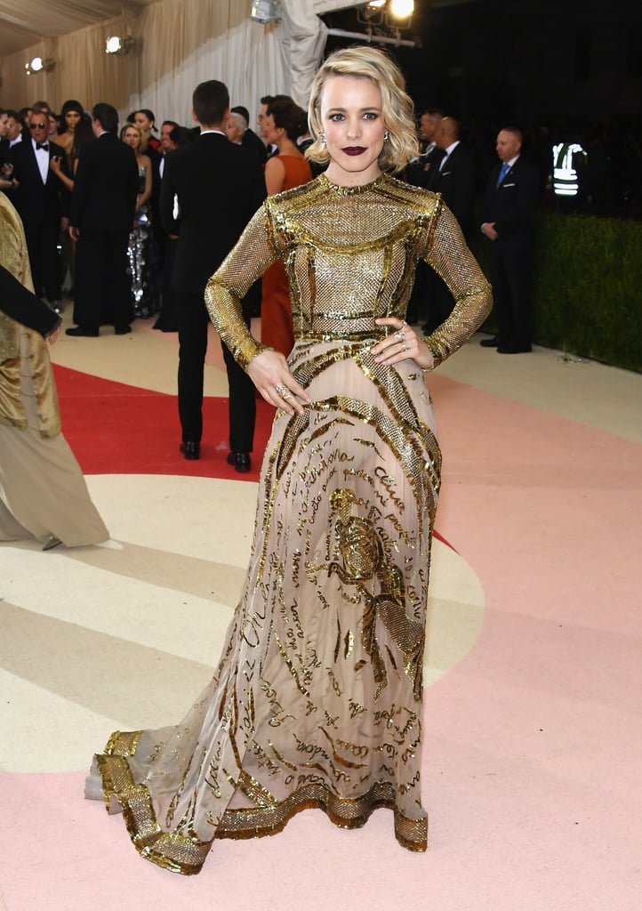 Rachel's Valentino Met Gala dress was embroidered with gold thread and helped her achieve feminine edge.