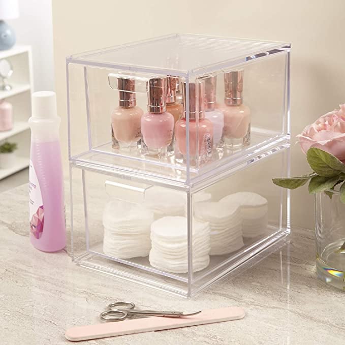 STORi Audrey Stackable Cosmetic Organizer Drawers 4-1/2" Tall Set of 2
