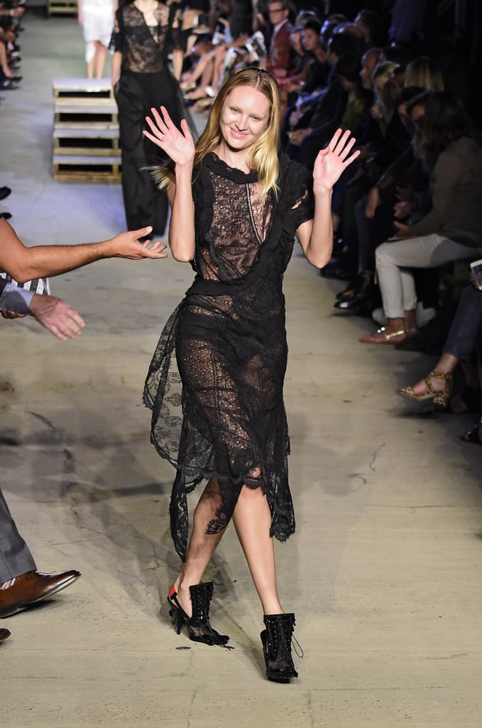 The supermodel waved to the crowd as she walked the rest of the way down the catwalk.