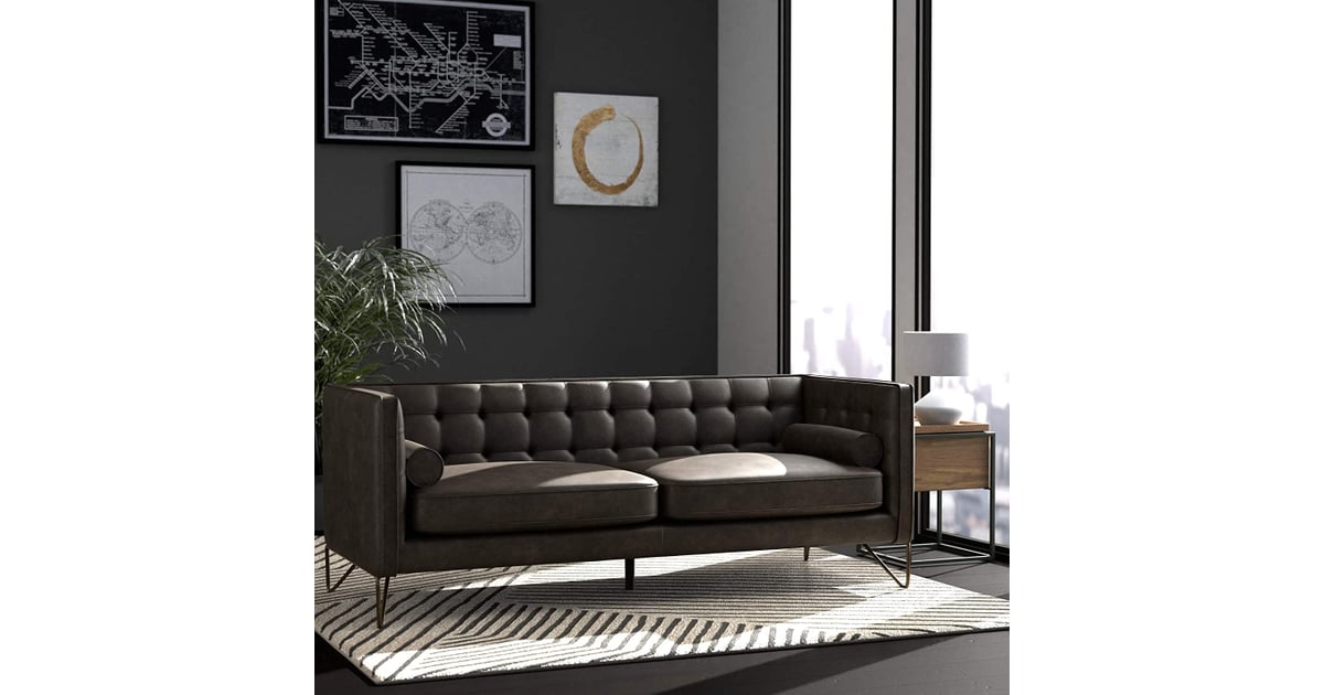 Rivet Brooke Contemporary MidCentury Modern Tufted Leather Sofa Couch