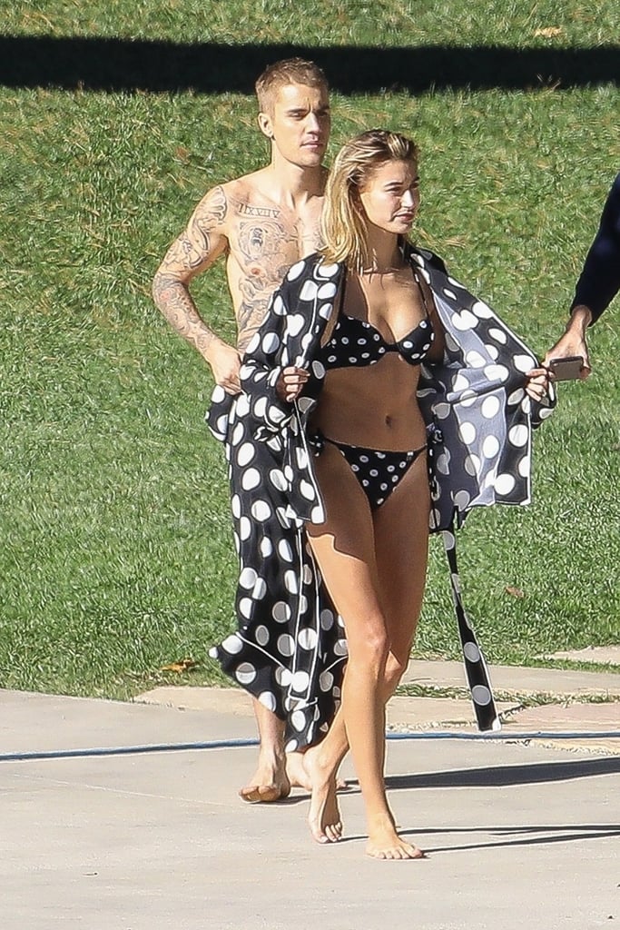 Hailey Baldwin in a Polka-Dot Bikini With Justin Bieber